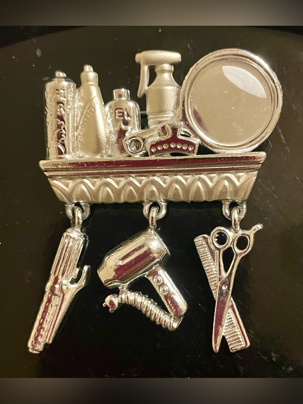 Silver Salon Tools Brooch Pin - Hairdresser Vanity Charm